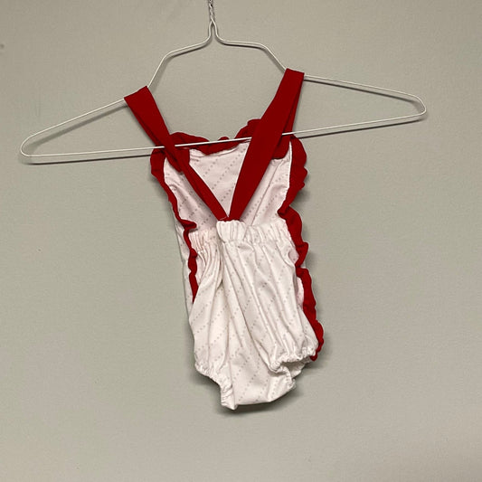 Abby + Evie firetruck sunsuit