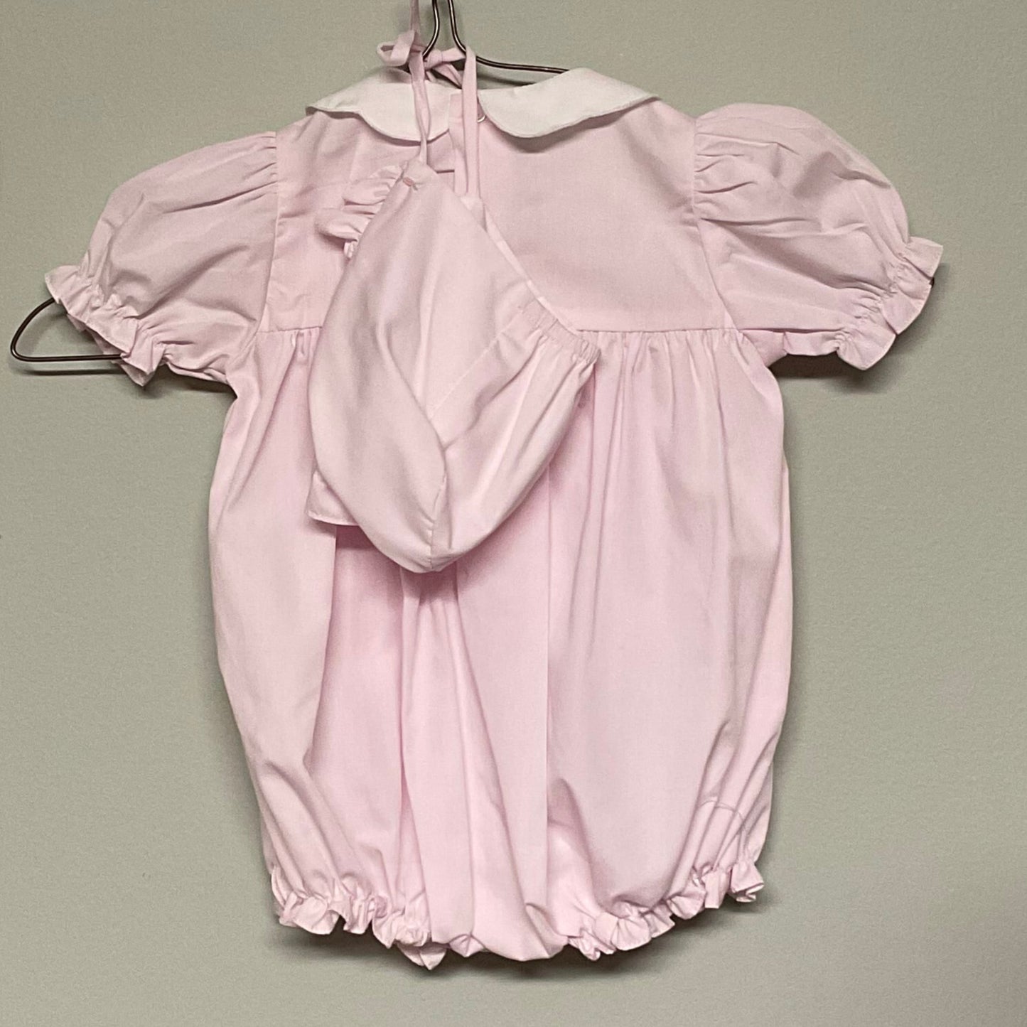 Petit Ami pink set smocked bubble + bonnet