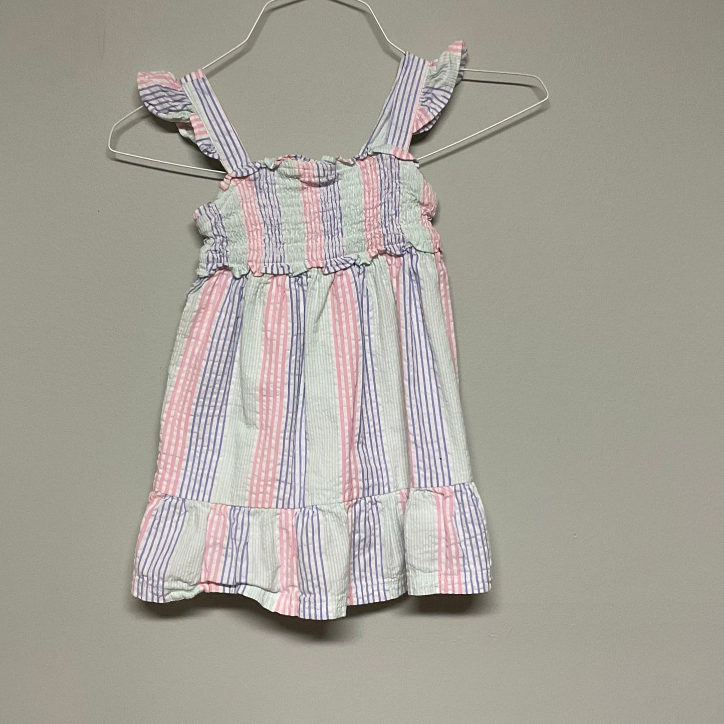 Ruffle Butts pink-blue-green seersucker dress