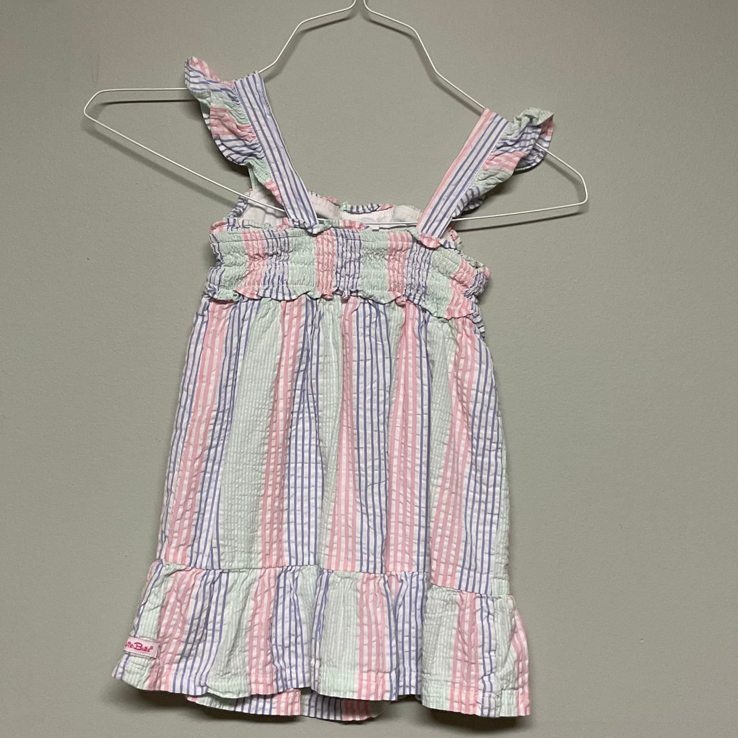 Ruffle Butts pink-blue-green seersucker dress