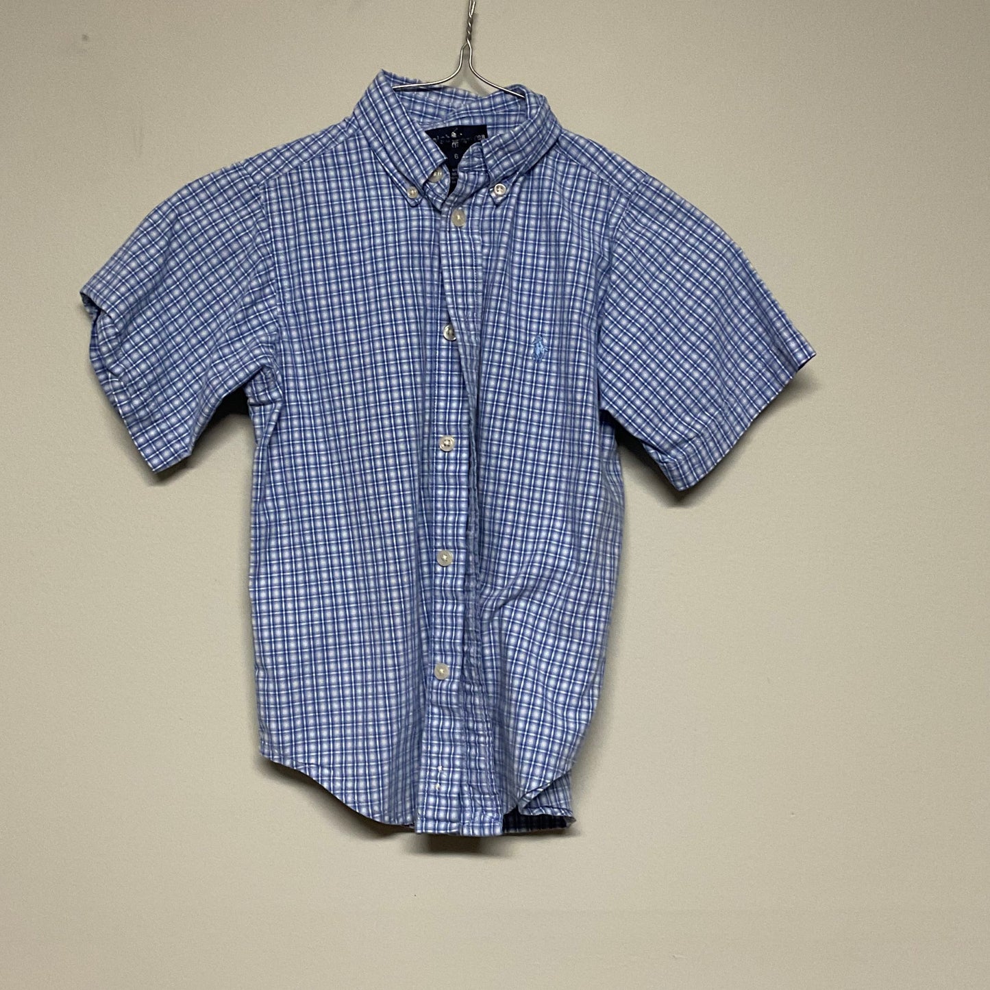 Polo short-sleeved button down blue plaid