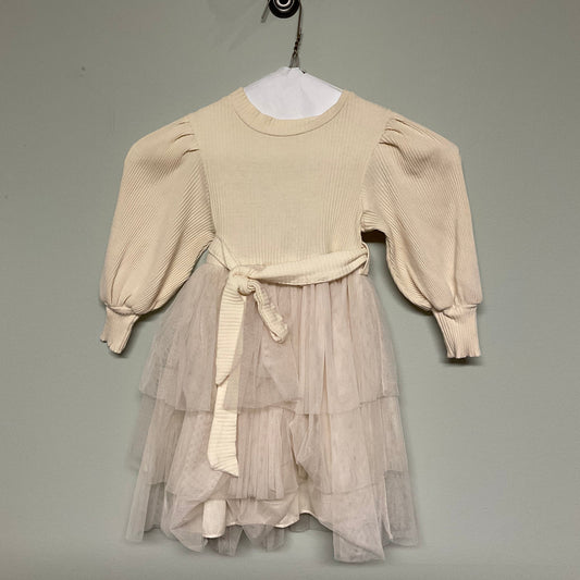 Beige sweater dress w/ tulle skirt