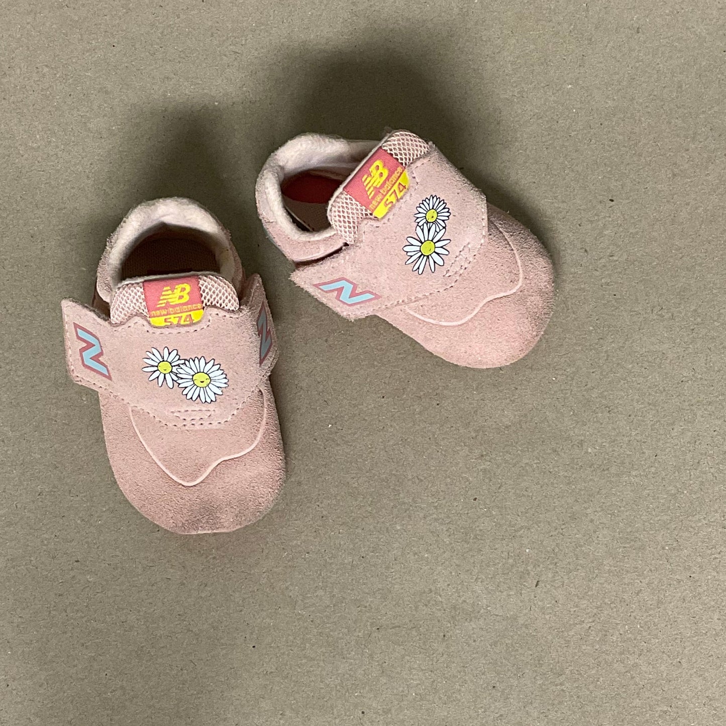 Pink floral New Balance crib shoes