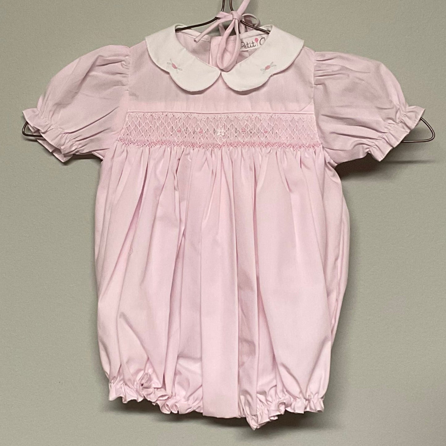 Petit Ami pink set smocked bubble + bonnet