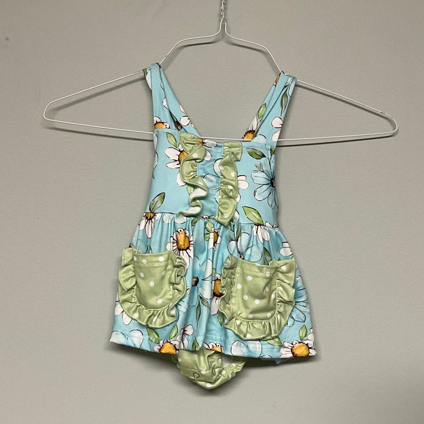 Lillie + Lilah blue green floral dress w/ built-in bloomers