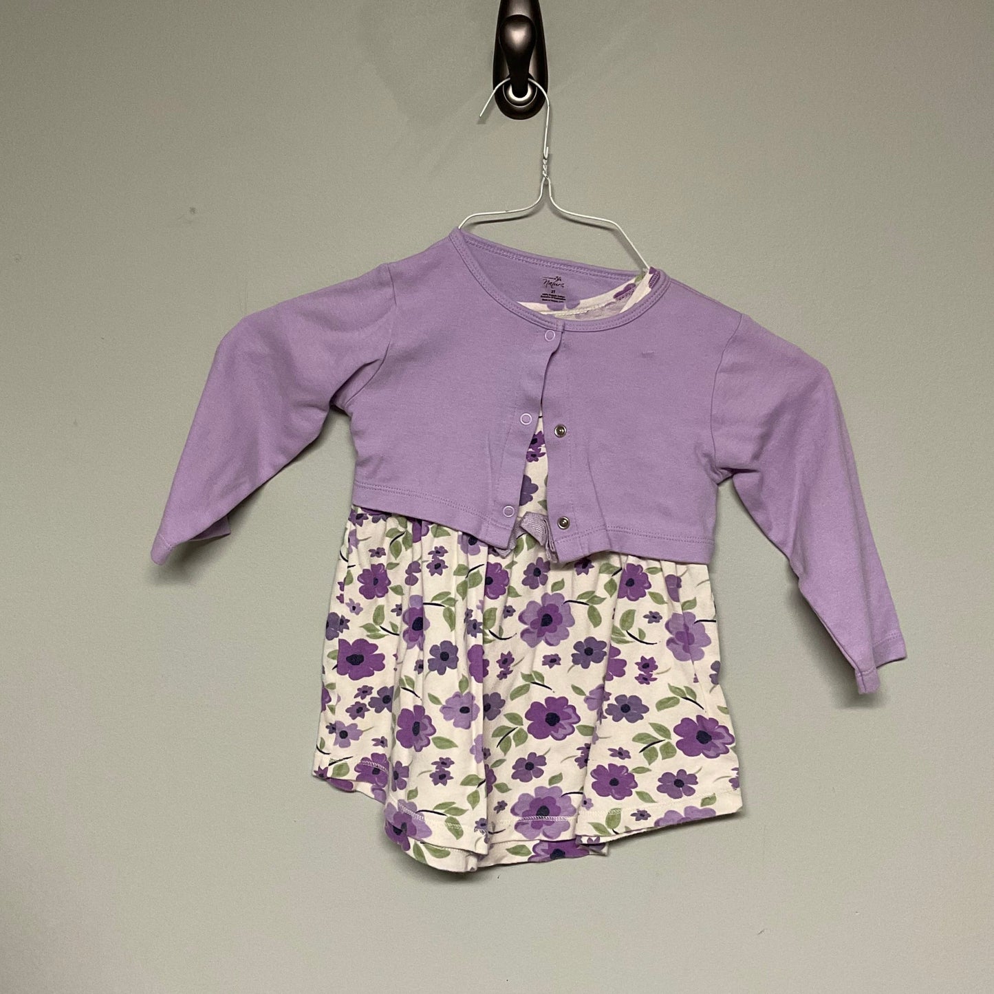 Purple floral dress + cardigan